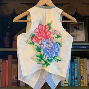 Super Lucky Cat Floral Painted Upcycled Vest | One of a Kind | Size S/M